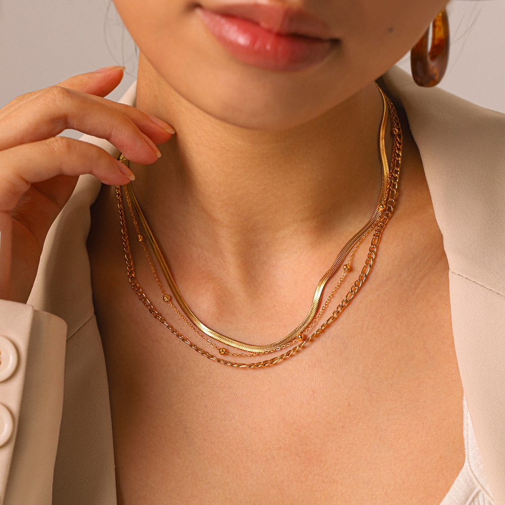Colliers Superposés Pour Femmes, En Acier Inoxydable, Couleur Or, Étanches, De La Collection Simple Series Daily Chain Image3
