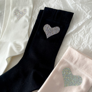 Chaussettes Mi-Mollet Unies Basiques À Strass En Forme De Cœur h5 Image2