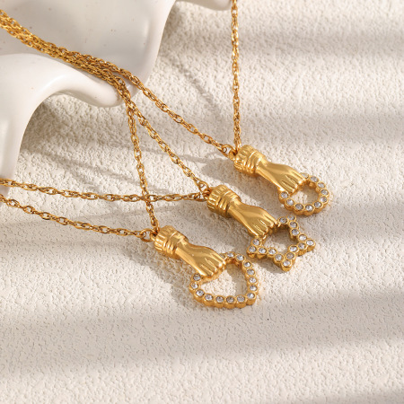 Colliers pendentifs pour femmes en forme de cœur romantique, en acier inoxydable étanche, couleur or et strass 2