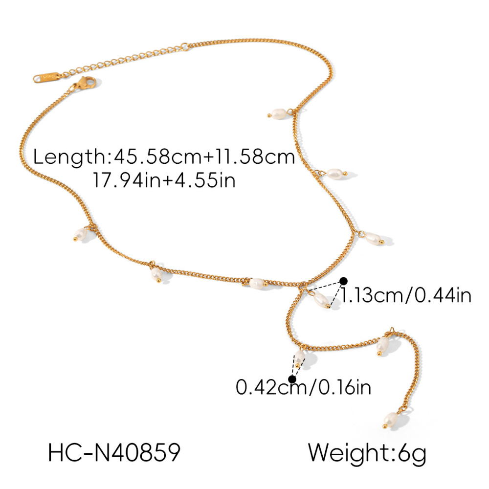 Colliers Pendentifs Pour Femmes, Collection Simple Series Daily Tassel, En Acier Inoxydable Étanche, Couleur Or Et Perle. Image2