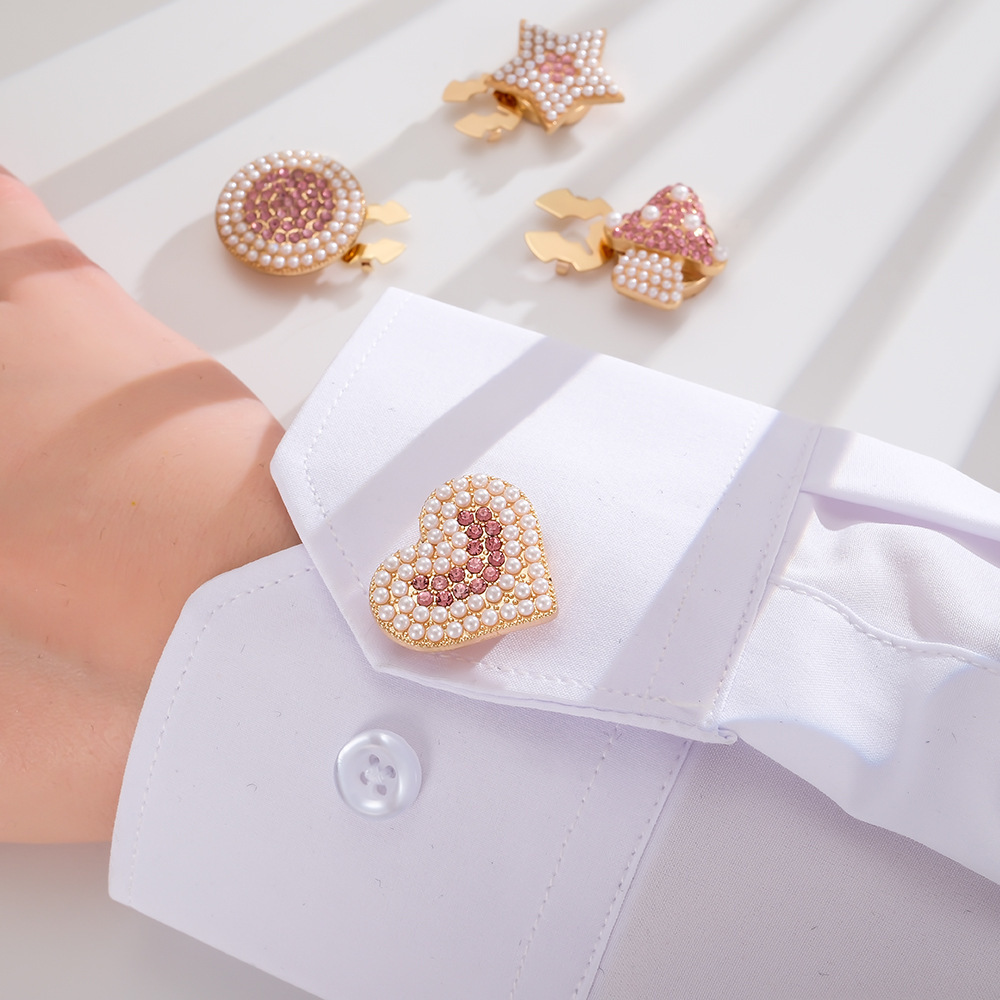 Boutons De Manchette Romantiques En Alliage, Strass Et Motif Cœur Et Étoile. Image2