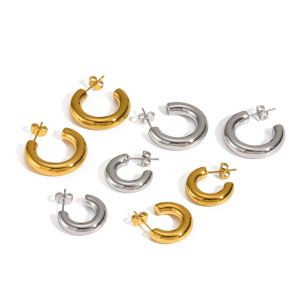Boucles D'Oreilles Puces Classiques En Acier Inoxydable, Étanches, Couleur Or, En Forme De C, Pour Femmes h5 Image4