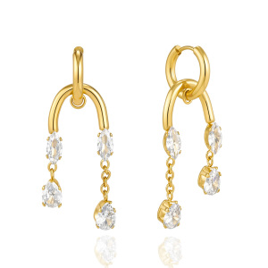 Boucles D'Oreilles Pendantes Pour Femme, En Acier Inoxydable Imperméable, Couleur Or, Avec Pompon Simple Et Zircon. h5 Image4