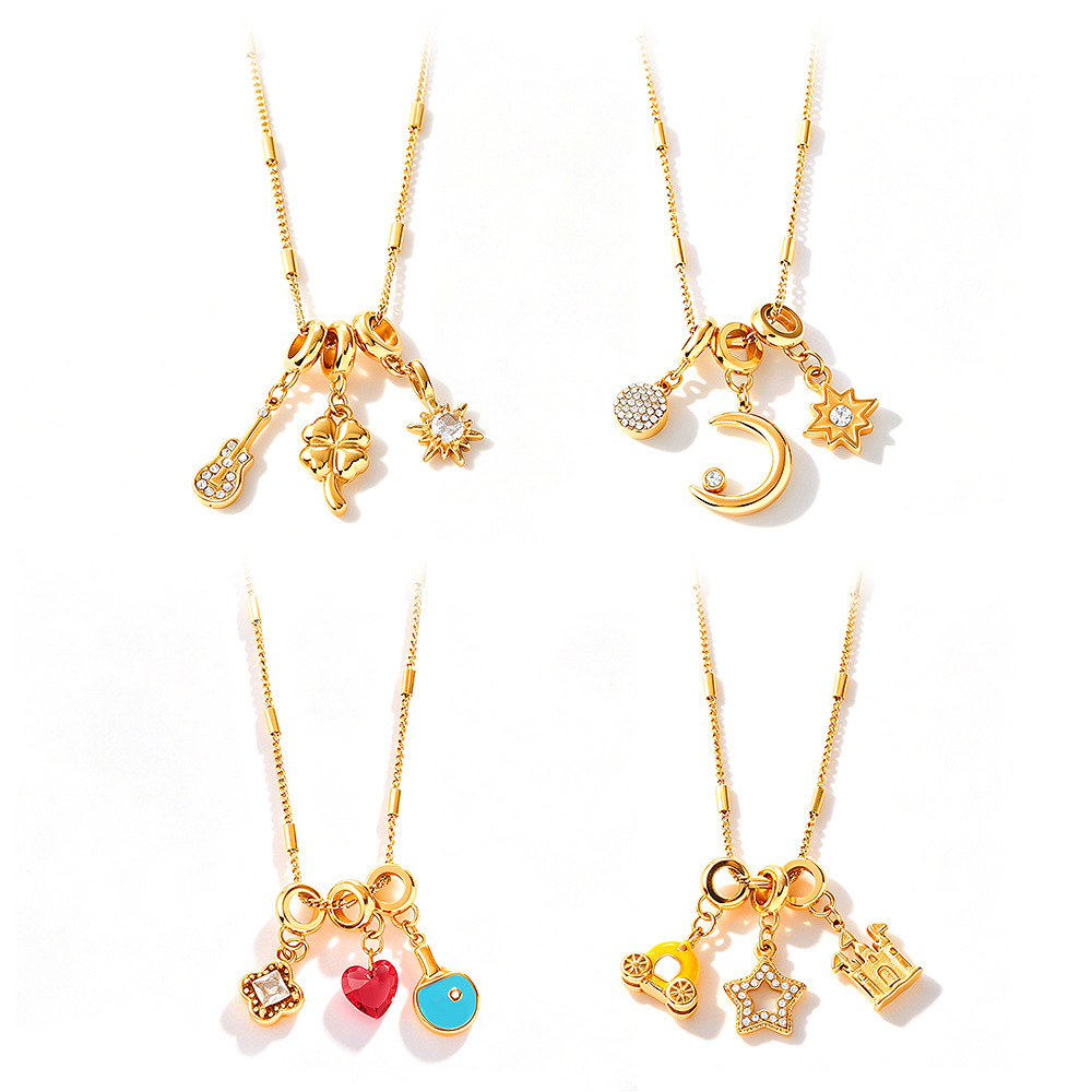 Colliers Pendentifs Pour Femmes En Acier Inoxydable Étanche, Couleur Or, Ornés De Strass Image4