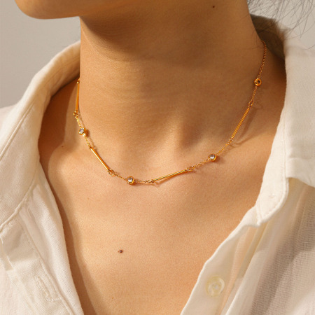Colliers à maillons pour femmes Daily Chain en acier inoxydable, étanches, couleur or et zircon