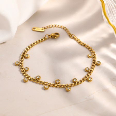 Bracelet chaîne pour femme Simple Series Elegant Heart Circle en acier inoxydable étanche couleur or avec zircon 2