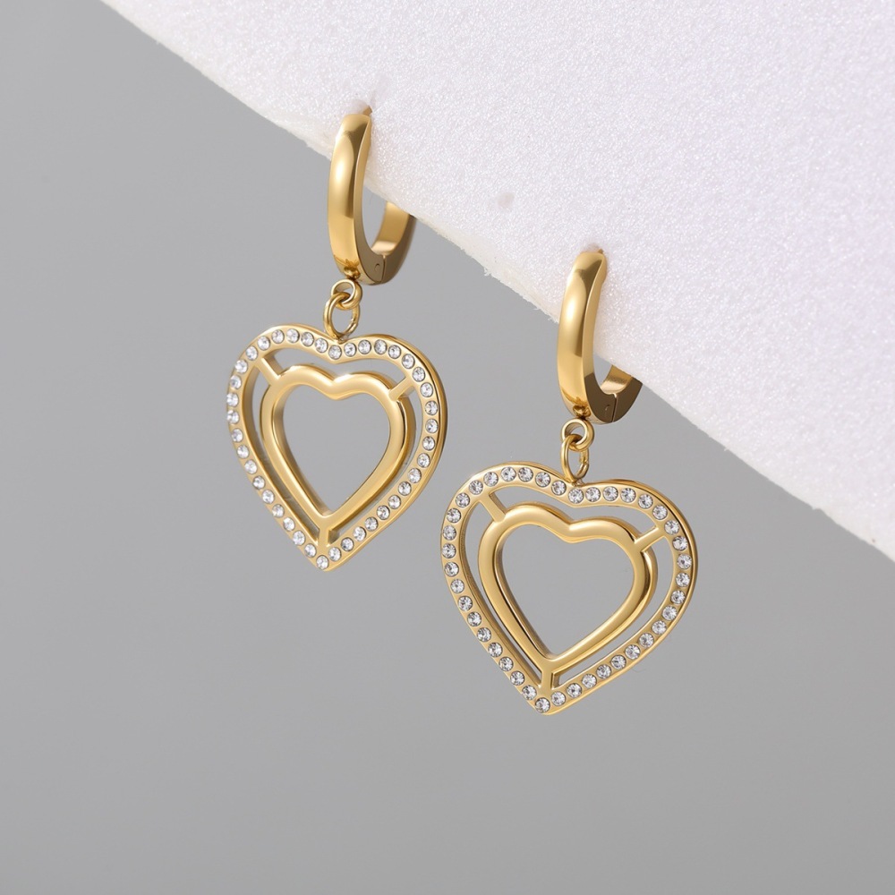 Boucles D'Oreilles Pendantes Pour Femmes Simple Series Daily Heart En Acier Inoxydable Étanche Couleur Or Image4