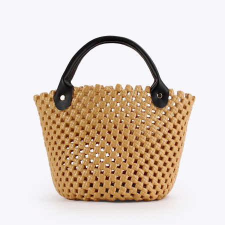 Sac seau femme en PVC tissé ajouré, coloris assortis, style vacances