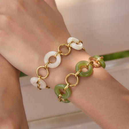 Bracelet chaîne femme Simple Series Daily Patchwork Circle en acier inoxydable étanche couleur or 2