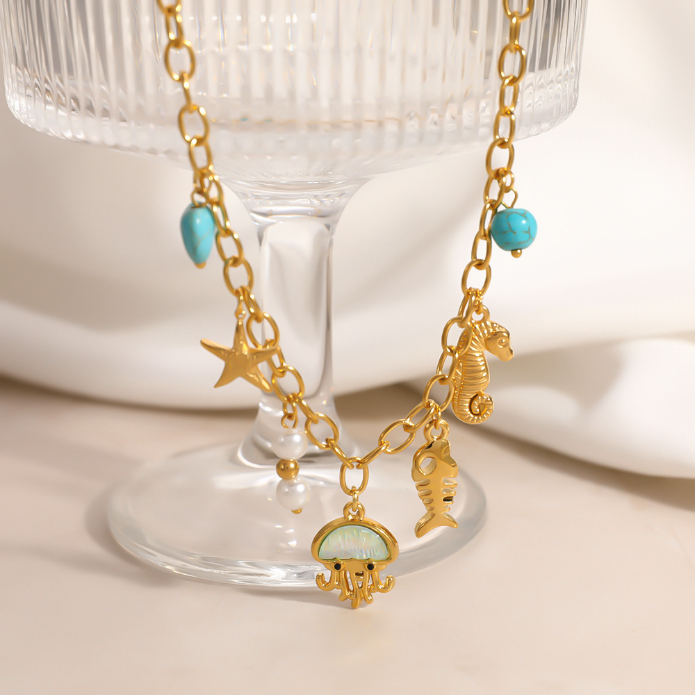 Colliers Pendentifs Pour Femmes, Collection Luxueuse, Style Océanique Mignon, Coquillage Et Étoile De Mer, En Acier Inoxydable Étanche, Couleur Or h5Image3
