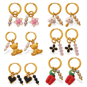 Boucles D'Oreilles Pendantes Pour Femme, En Acier Inoxydable Doré, Ornées De Strass Et En Forme De Cœur Et De Fleur. h5 Image3