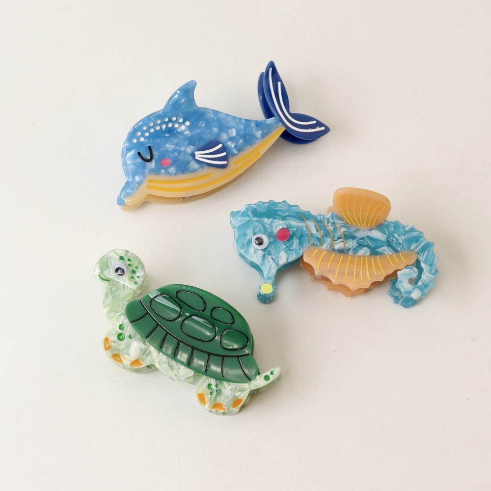 Griffes En Acétate De Poisson, Style Océanique, Motif Animaux Mignons De La Série Simple Image3