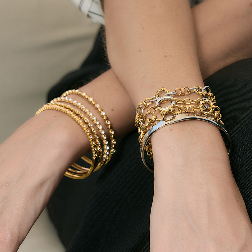 Bracelet Chaîne Femme Simple Series Casual Patchwork Circle En Acier Inoxydable Étanche Couleur Or Image3