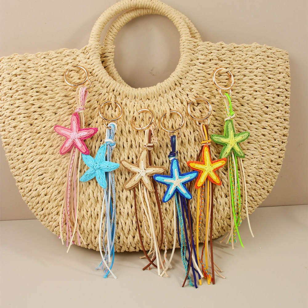 Breloques De Sac En Raphia Tissé En Forme D'Étoile De Mer, Couleurs Assorties, Collection Simple, Pour Les Vacances Image2
