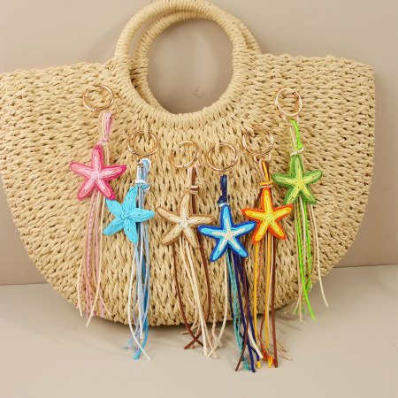 Breloques de sac en raphia tissé en forme d'étoile de mer, couleurs assorties, collection Simple, pour les vacances 2