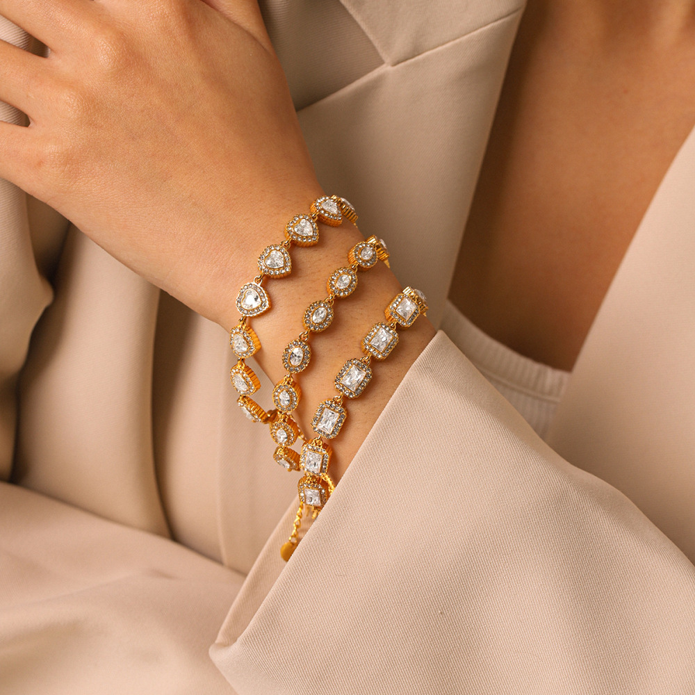 Bracelet Chaîne Femme Simple Et Luxueuse En Acier Inoxydable, Étanche, Couleur Or, Avec Zircon. Image3