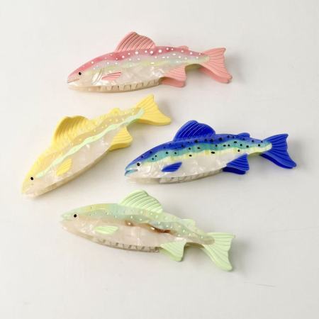 Pinces à cheveux en acétate de poisson, style océanique mignon et coloré, série simple