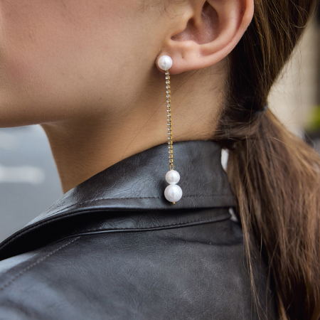 Boucles d'oreilles pendantes pour femme, en acier inoxydable imperméable, avec pompon simple et perles. 2