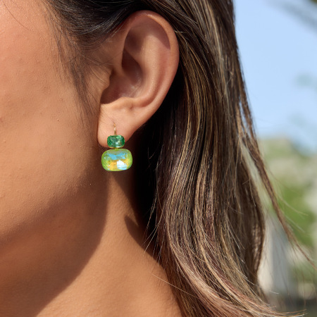 Boucles d'oreilles puces pour femmes, style rectangulaire, en acier inoxydable, étanches, couleur or, avec zircon, collection Luxueuse 2