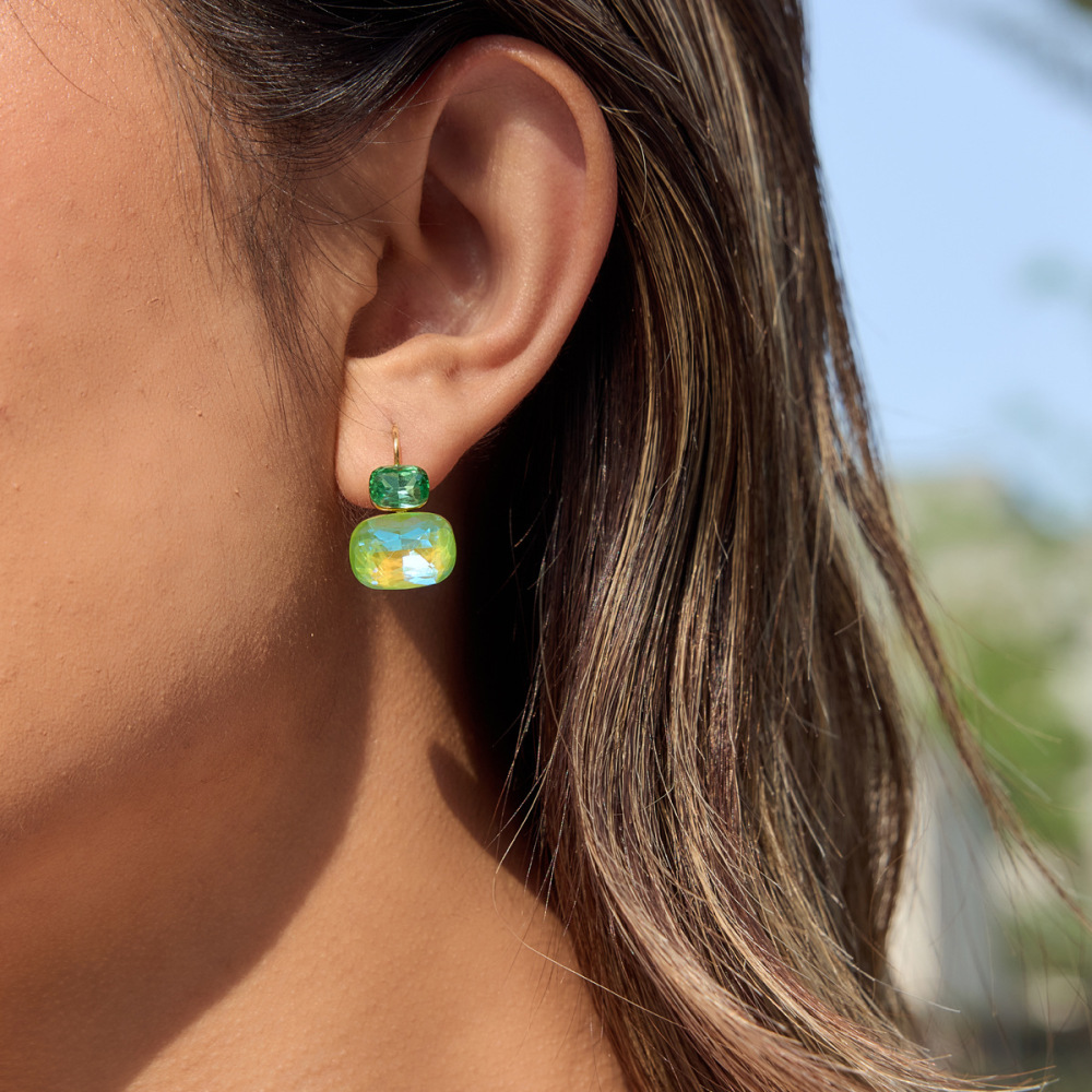 Boucles D'Oreilles Puces Pour Femmes, Style Rectangulaire, En Acier Inoxydable, Étanches, Couleur Or, Avec Zircon, Collection Luxueuse h5Image2