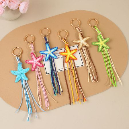 Breloques de sac en raphia tissé en forme d'étoile de mer, couleurs assorties, collection Simple, pour les vacances