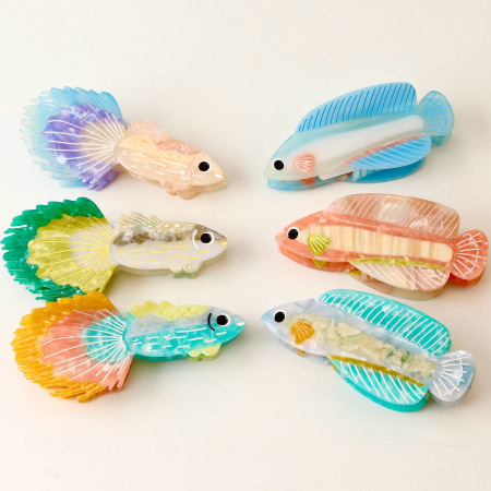 Pinces à cheveux en acétate de poisson, style océanique mignon et coloré, série simple