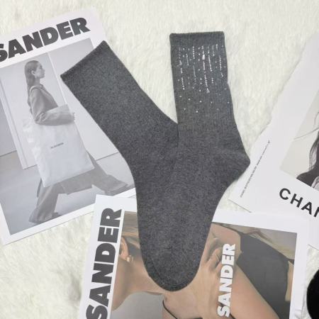 Chaussettes mi-mollet basiques à paillettes et strass, légèrement rebondissantes 2