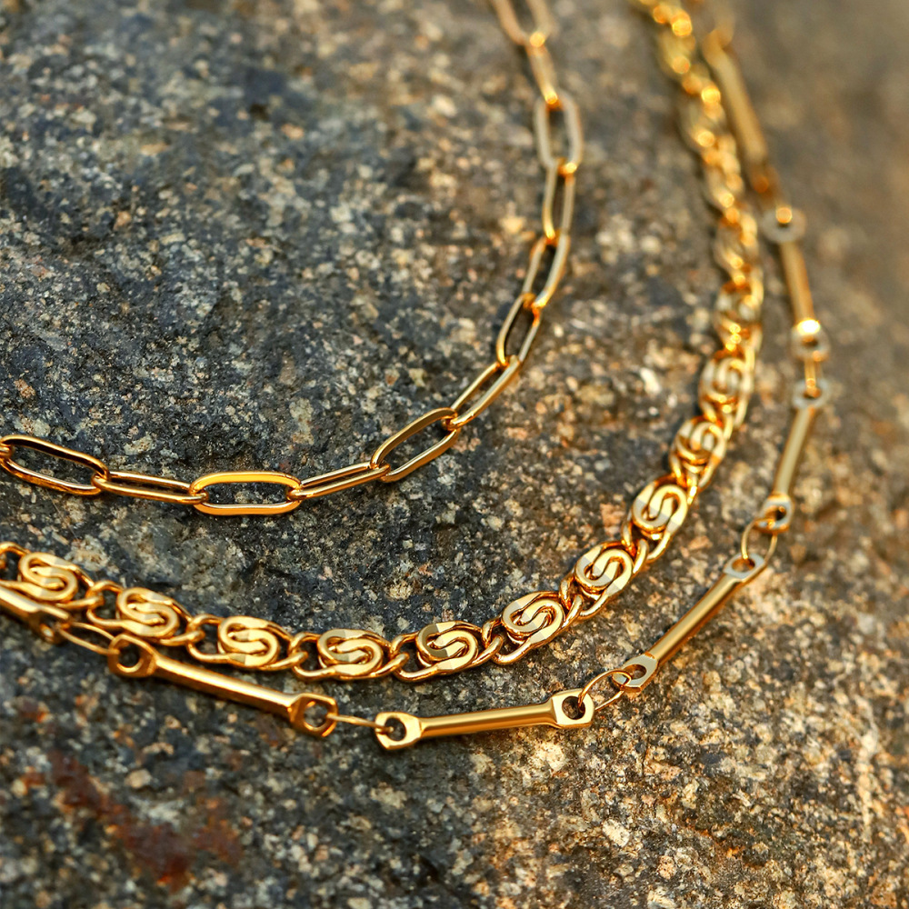 Colliers Superposés Pour Femmes, En Acier Inoxydable, Couleur Or, Étanches, De La Collection Simple Series Daily Chain Image3