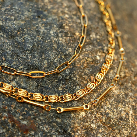 Colliers superposés pour femmes, en acier inoxydable, couleur or, étanches, de la collection Simple Series Daily Chain 2
