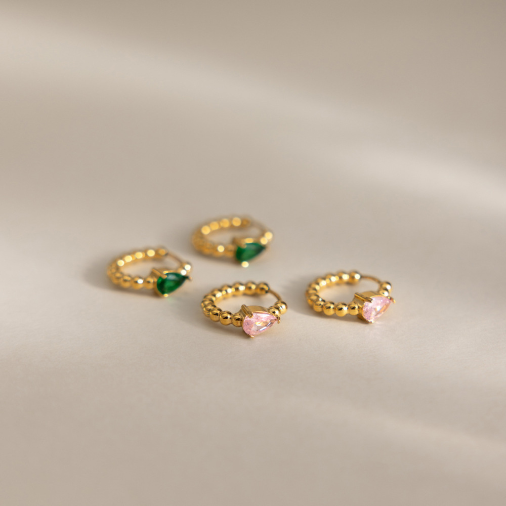 Boucles D'Oreilles Créoles Pour Femmes, En Acier Inoxydable, Étanches, Couleur Or, Avec Zircon Et Motif Goutte Simple. Image3