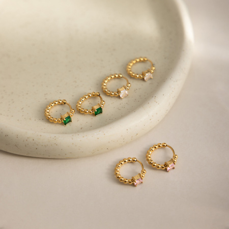 Boucles d'oreilles créoles rectangulaires simples en acier inoxydable, étanches, couleur or, avec zircon pour femmes 2