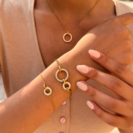 Colliers à maillons pour femmes, en acier inoxydable, couleur or, avec zircon, collection Simple Series Daily Circle