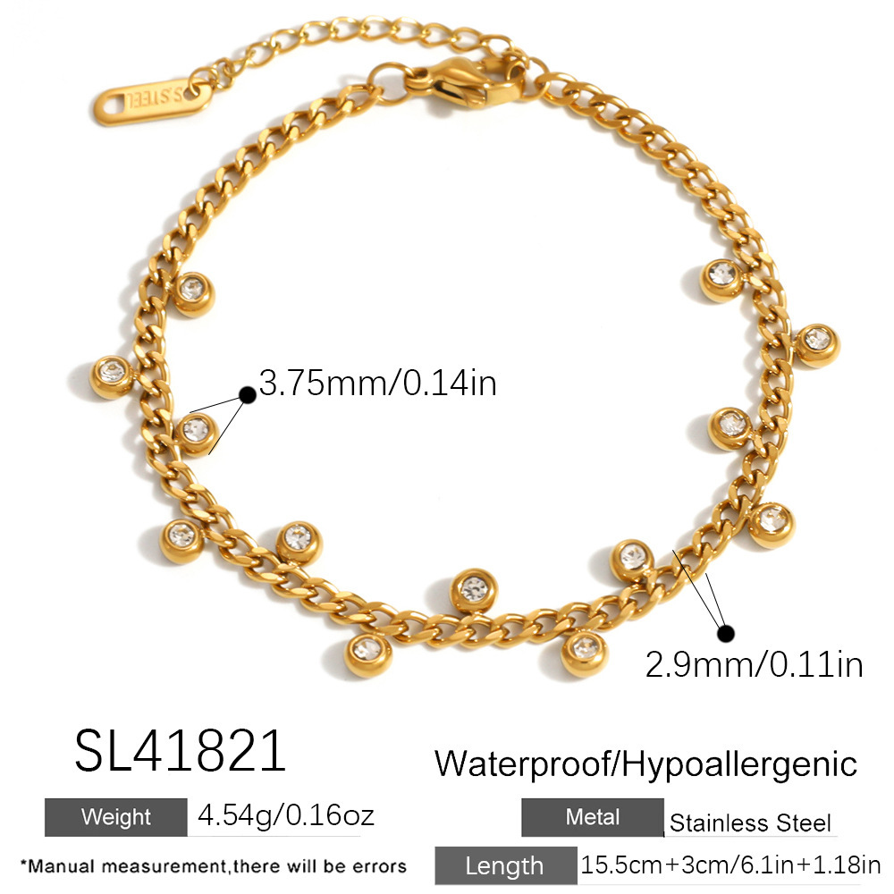 Bracelet Chaîne Pour Femme Simple Series Elegant Heart Circle En Acier Inoxydable Étanche Couleur Or Avec Zircon 