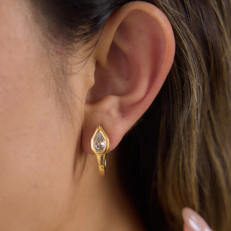 Boucles d'oreilles créoles élégantes en acier inoxydable doré, ornées de zircon et d'un motif serpent, pour femme, collection Luxueuse. 2