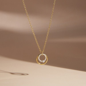 Collier Pendentif Femme Simple Series Casual Chain Circle En Acier Inoxydable Étanche Couleur Or Avec Zircon h5 Image3