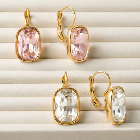 Boucles d'oreilles puces rectangulaires simples en acier inoxydable étanche couleur or avec zircon pour femmes
