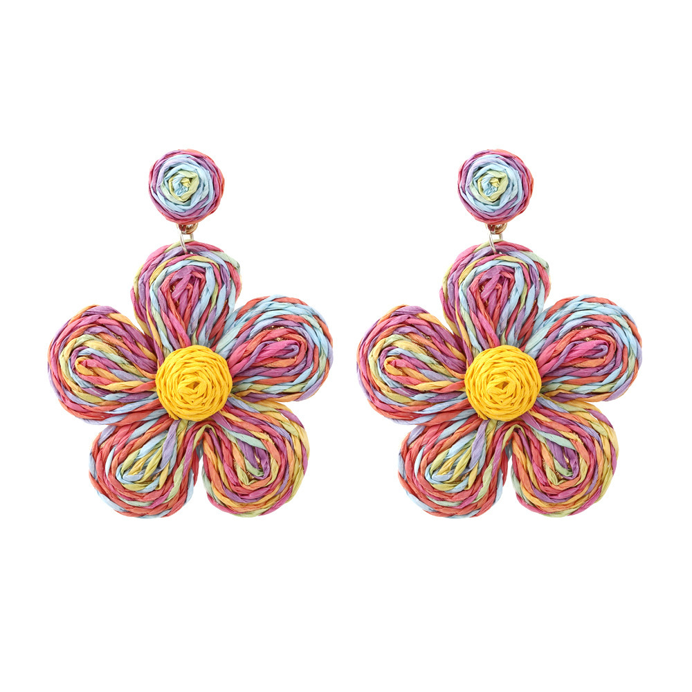Boucles D'Oreilles Pendantes En Raphia Sweet Flower Pour Femme, Collection Romantique 