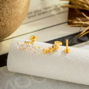 Boucles D'Oreilles Piercing Pour Femme, En Alliage De Titane Doré Avec Zircon Et Cœur Simple h5 Image3