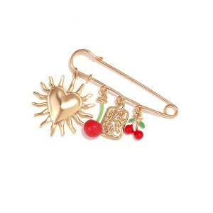 Broches En Alliage De Cerise De Forme Irrégulière En Forme De Cœur, Série Simple Rétro h5 Image3