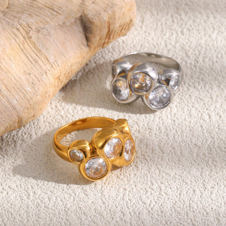 Bagues pour femmes en acier inoxydable doré, élégantes et serties de zircon, style cercle luxueux et étanche
