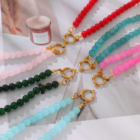 Colliers de perles de verre pour femmes, en perles de couleur unie 2