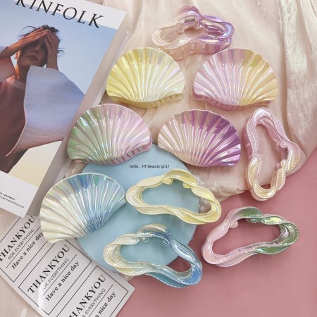 Série romantique, forme simple et irrégulière, style océanique, coquillage, couleur dégradée, griffes à cheveux en ABS