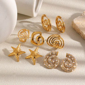 Boucles D'Oreilles Puces Pour Femmes, Style Océan, En Acier Inoxydable, Étanches, Couleur Or, Motif Étoile De Mer h5 Image2