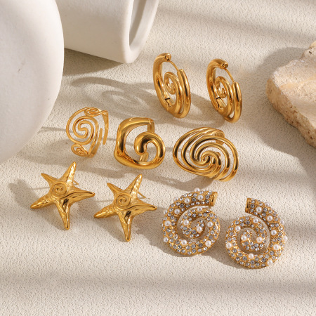 Boucles d'oreilles puces pour femmes, style océan, en acier inoxydable, étanches, couleur or, motif étoile de mer 2