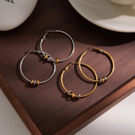 Boucles d'oreilles créoles pour femmes en acier inoxydable étanche, couleur or 2