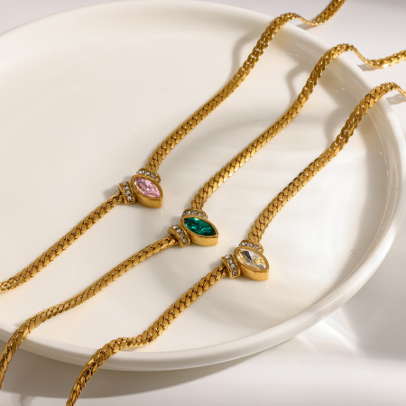 Colliers à maillons élégants pour femmes, en acier inoxydable étanche, couleur or, avec zircon. 2