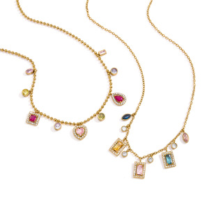 Colliers Pendentifs Romantiques Et Mignons En Forme De Cœur Rectangulaire, En Acier Inoxydable Étanche Couleur Or Et Zircon, Pour Femmes h5 Image5