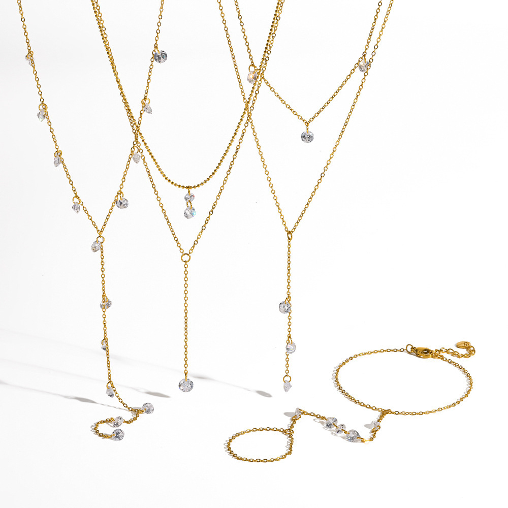 Colliers À Maillons Pour Femmes En Acier Inoxydable, Étanches, Couleur Or, En Forme De Y, Ornés De Strass Image4