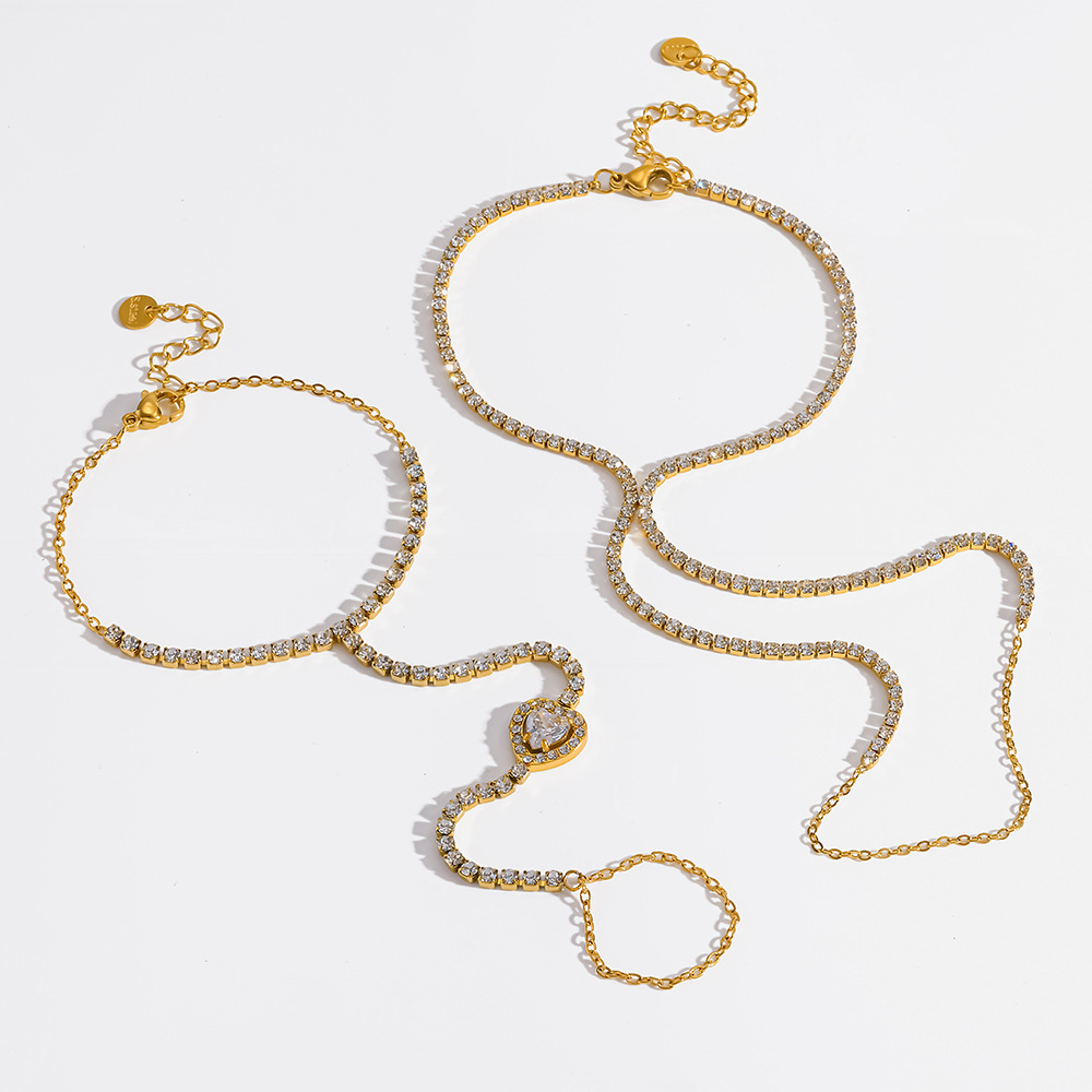 Chaîne De Poignet Pour Femme, Romantique Et Élégante, En Forme De Cœur, En Acier Inoxydable Étanche, Couleur Or Et Zircon. h5Image4
