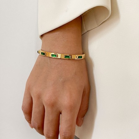 Bracelet jonc simple rectangulaire en acier inoxydable, étanche, couleur or, orné de zircon, pour femme, collection Luxueuse 2